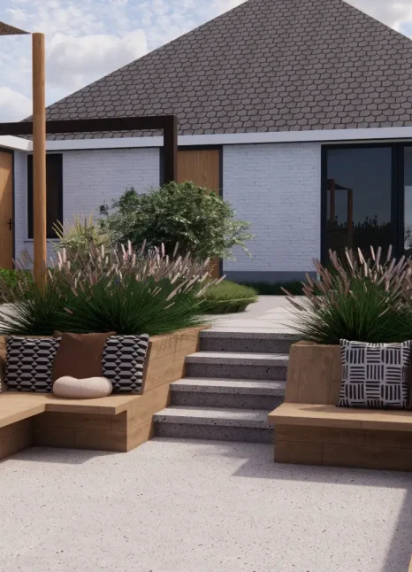 tuinontwerp zitkuil schellevis tuinadvies kerama pergola strandtuin